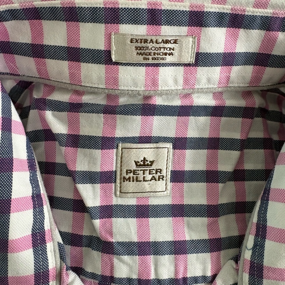 Peter Millar Pink and Navy Check Cotton Button-Down Shirt